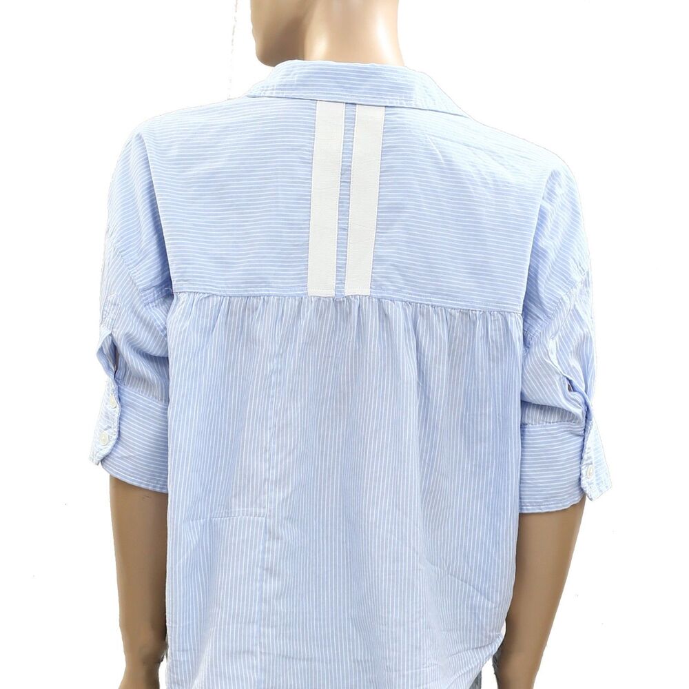 Maeve Anthropologie Buttondown Shirt Top Cat Embroidered Striped Blue XS 287043 - Picture 6 of 8